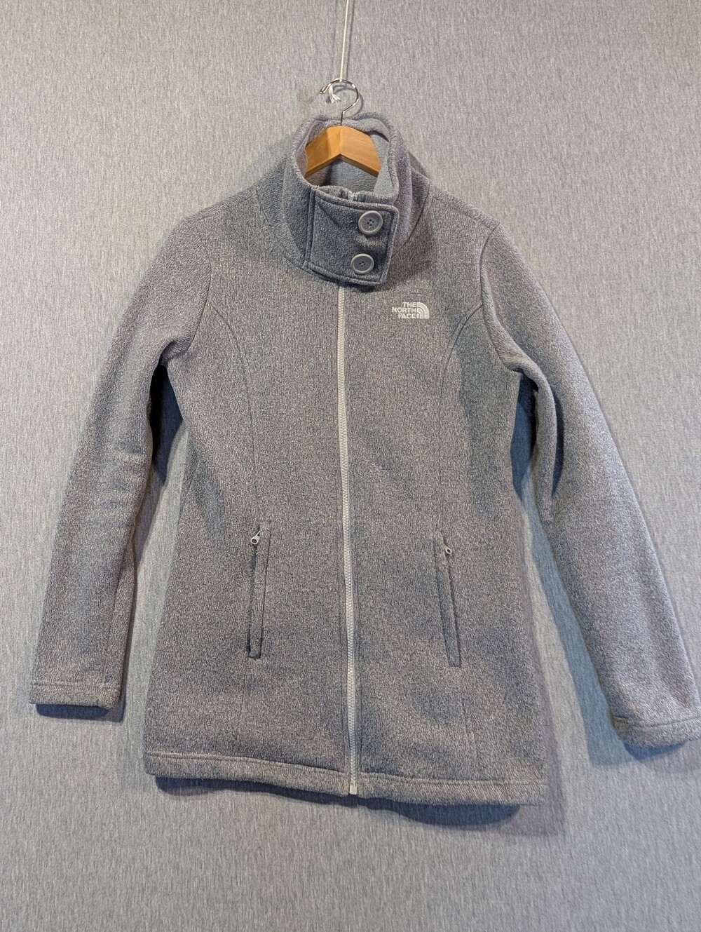 The North Face Heather Gray Long Fleece Zip Jacket